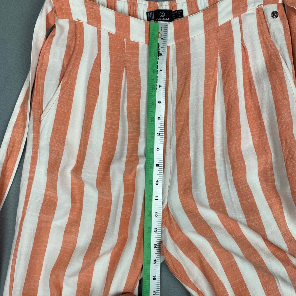 Volcom Orange White Striped Wide Leg Crop Pants Belted Tie Waist Women's Size S - Picture 10 of 11